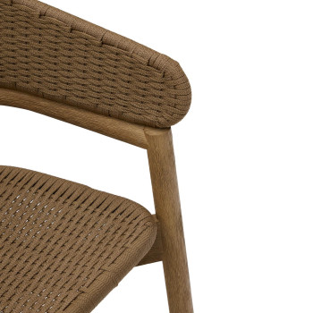 Arinella stool in solid acacia wood with natural finish and beige rope 65 cm FSC 100%