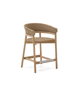 Arinella stool in solid acacia wood with natural finish and beige rope 65 cm FSC 100%