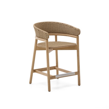 Arinella stool in solid acacia wood with natural finish and beige rope 65 cm FSC 100%