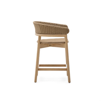 Arinella stool in solid acacia wood with natural finish and beige rope 65 cm FSC 100%