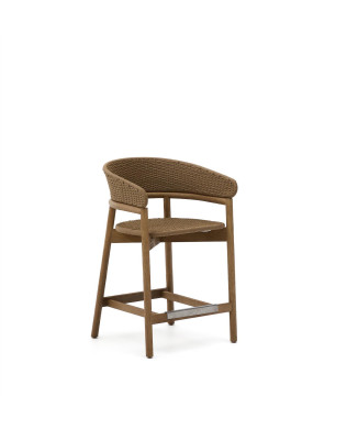 Arinella stool in solid acacia wood with natural finish and beige rope 65 cm FSC 100%
