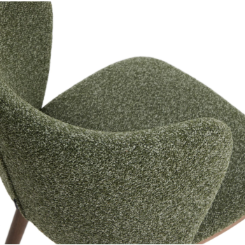 Ciselia stool in thick dark green chenille and solid ash wood legs with a walnut finish.