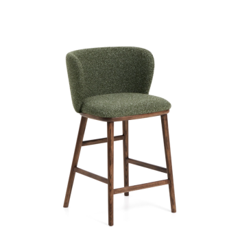 Ciselia stool in thick dark green chenille and solid ash wood legs with a walnut finish.