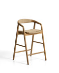 Derile stool in solid oak wood with natural tone finish and beige paper cord FSC Mix Credit 65 cm