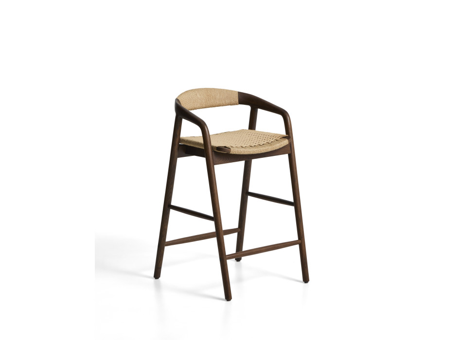 Derile stool in solid oak with walnut finish and beige paper cord FSC Mix Credit 65 cm
