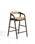 Derile stool in solid oak with walnut finish and beige paper cord FSC Mix Credit 65 cm