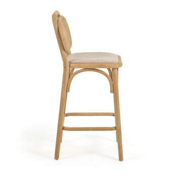Doriane stool, solid oak wood, natural finish, padded seat, 65cm, FSC Mix Credit