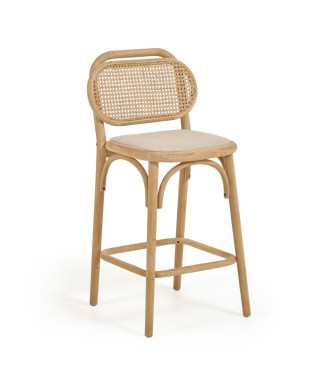 Doriane stool, solid oak wood, natural finish, padded seat, 65cm, FSC Mix Credit