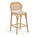 Doriane stool, solid oak wood, natural finish, padded seat, 65cm, FSC Mix Credit