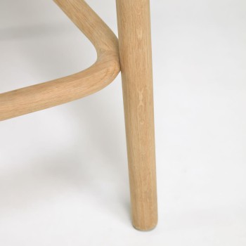 Doriane stool, solid oak wood, natural finish, padded seat, 65 cm