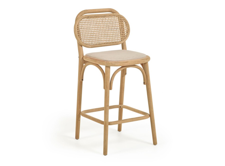 Doriane stool, solid oak wood, natural finish, padded seat, 65 cm