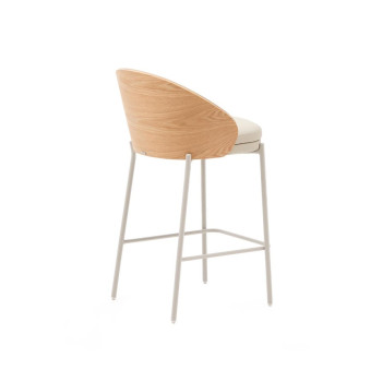 Eamy stool in beige synthetic leather, ash veneer, natural finish, 65 cm