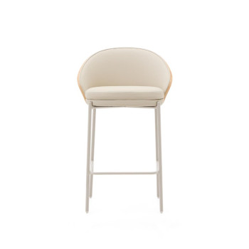 Eamy stool in beige synthetic leather, ash veneer, natural finish, 65 cm