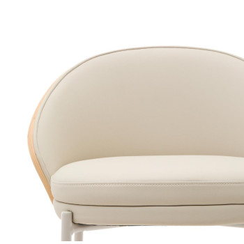 Eamy stool in beige synthetic leather, ash veneer, natural finish, 65 cm