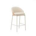 Eamy stool in beige synthetic leather, ash veneer, natural finish, 65 cm