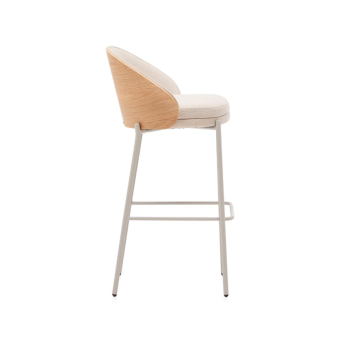 Eamy stool in beige synthetic leather, ash veneer, natural finish, 77 cm