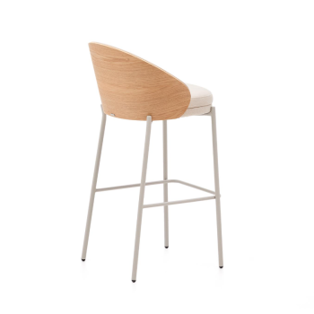 Eamy stool in beige synthetic leather, ash veneer, natural finish, 77 cm