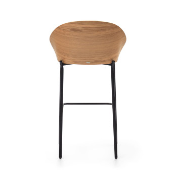 Eamy stool in light grey chenille with ash veneer and natural finish, black metal, 77 cm