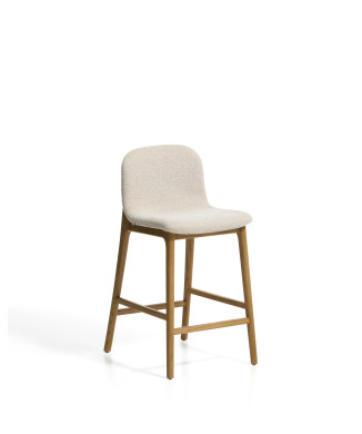 Elnor stool in beige chenille with solid oak legs in natural finish 65 cm