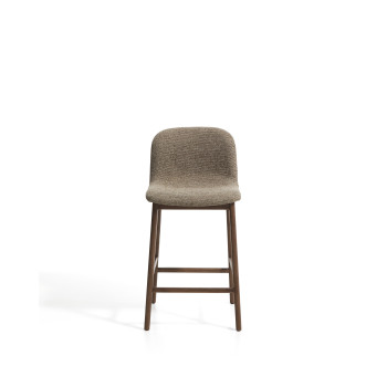 Elnor stool in brown chenille with solid oak legs in walnut finish 65 cm