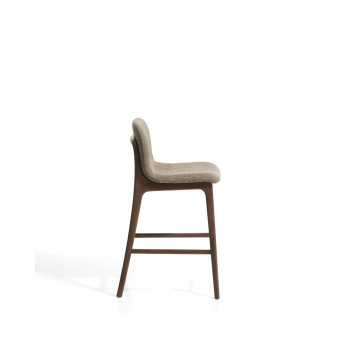Elnor stool in brown chenille with solid oak legs in walnut finish 65 cm