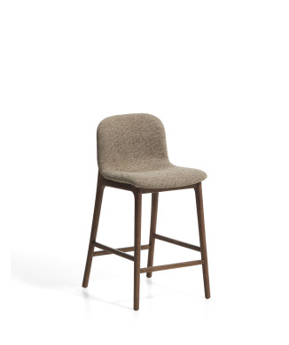 Elnor stool in brown chenille with solid oak legs in walnut finish 65 cm