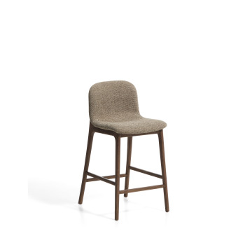 Elnor stool in brown chenille with solid oak legs in walnut finish 65 cm