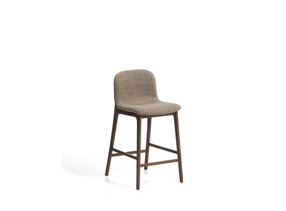 Elnor stool in brown chenille with solid oak legs in walnut finish 65 cm