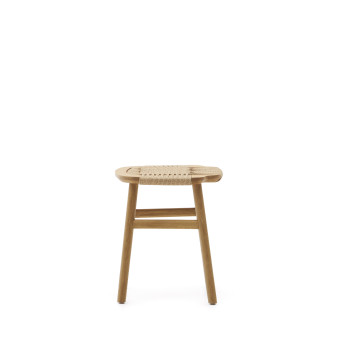 Enit stool in beige paper rope and solid oak wood with a natural finish, 43 cm, FSC Mix Credit