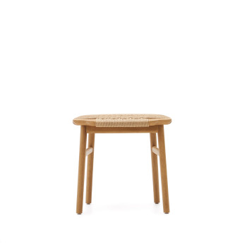 Enit stool in beige paper rope and solid oak wood with a natural finish, 43 cm, FSC Mix Credit