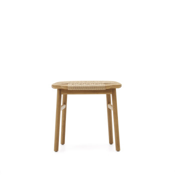 Enit stool in beige paper rope and solid oak wood with a natural finish, 43 cm, FSC Mix Credit