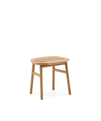 Enit stool in beige paper rope and solid oak wood with a natural finish, 43 cm, FSC Mix Credit