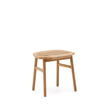 Enit stool in beige paper rope and solid oak wood with a natural finish, 43 cm, FSC Mix Credit