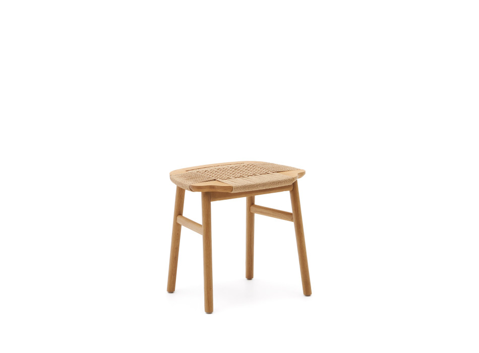 Enit stool in beige paper rope and solid oak wood with a natural finish, 43 cm, FSC Mix Credit
