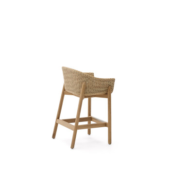 Galea stool in solid teak wood and synthetic rattan 65 cm FSC 100%