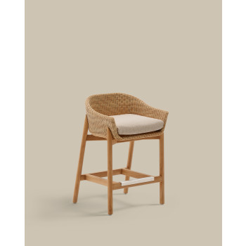 Galea stool in solid teak wood and synthetic rattan 65 cm FSC 100%