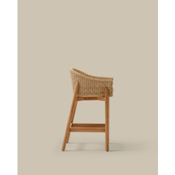Galea stool in solid teak wood and synthetic rattan 65 cm FSC 100%