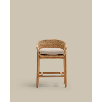 Galea stool in solid teak wood and synthetic rattan 65 cm FSC 100%