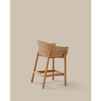 Galea stool in solid teak wood and synthetic rattan 65 cm FSC 100%