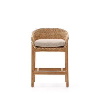 Galea stool in solid teak wood and synthetic rattan 65 cm FSC 100%