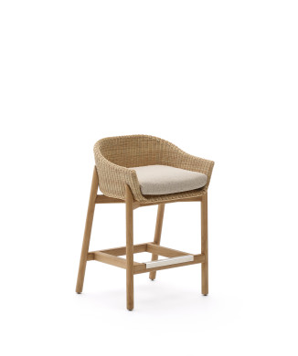 Galea stool in solid teak wood and synthetic rattan 65 cm FSC 100%