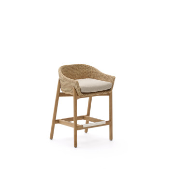 Galea stool in solid teak wood and synthetic rattan 65 cm FSC 100%