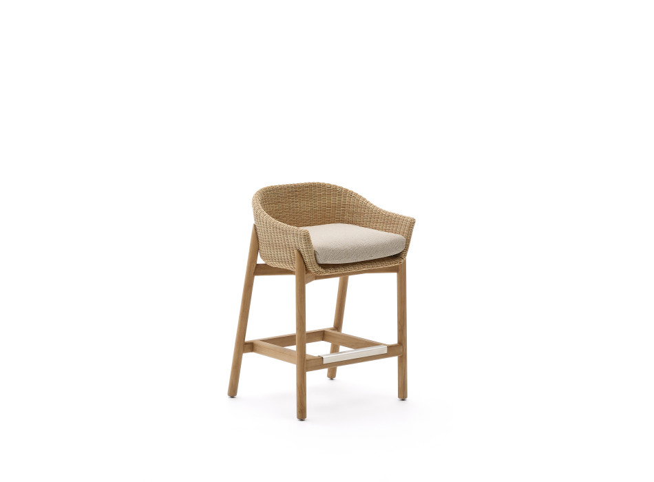 Galea stool in solid teak wood and synthetic rattan 65 cm FSC 100%