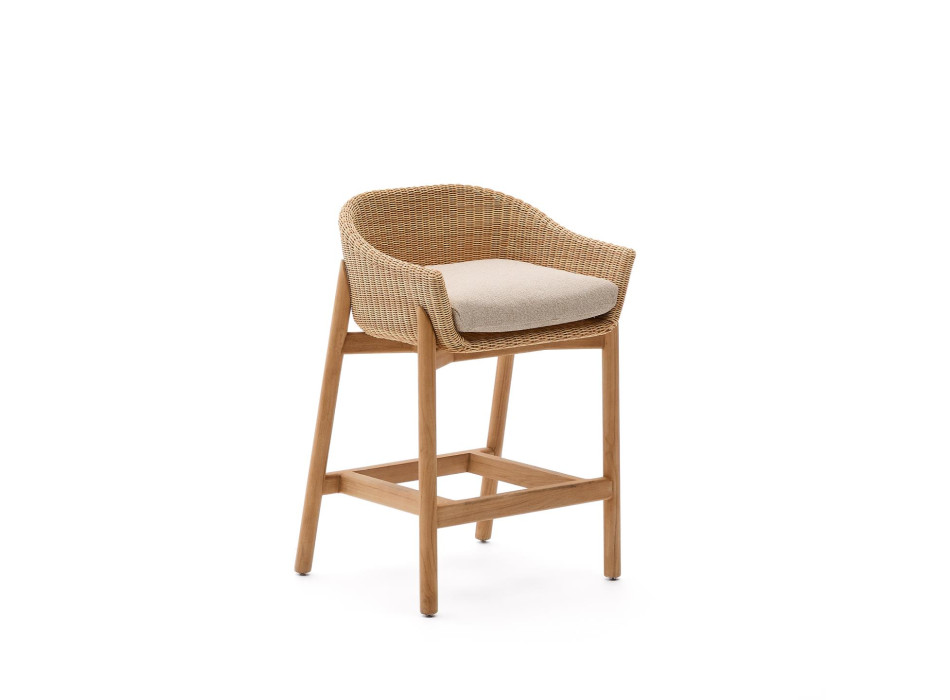 Galea stool in solid teak wood and synthetic rattan 65 cm FSC 100%