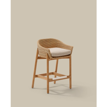 Galea stool in solid teak wood and synthetic rattan, 75 cm FSC 100%