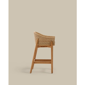 Galea stool in solid teak wood and synthetic rattan, 75 cm FSC 100%