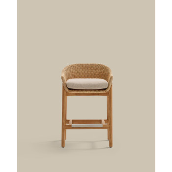 Galea stool in solid teak wood and synthetic rattan, 75 cm FSC 100%