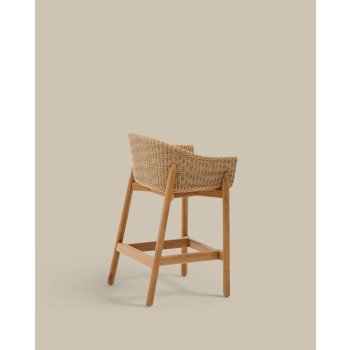 Galea stool in solid teak wood and synthetic rattan, 75 cm FSC 100%