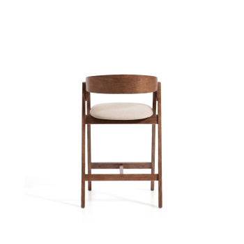Godia stool in beige chenille and oak veneer with finish