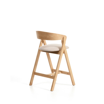 Godia stool in beige chenille and oak veneer with finish
